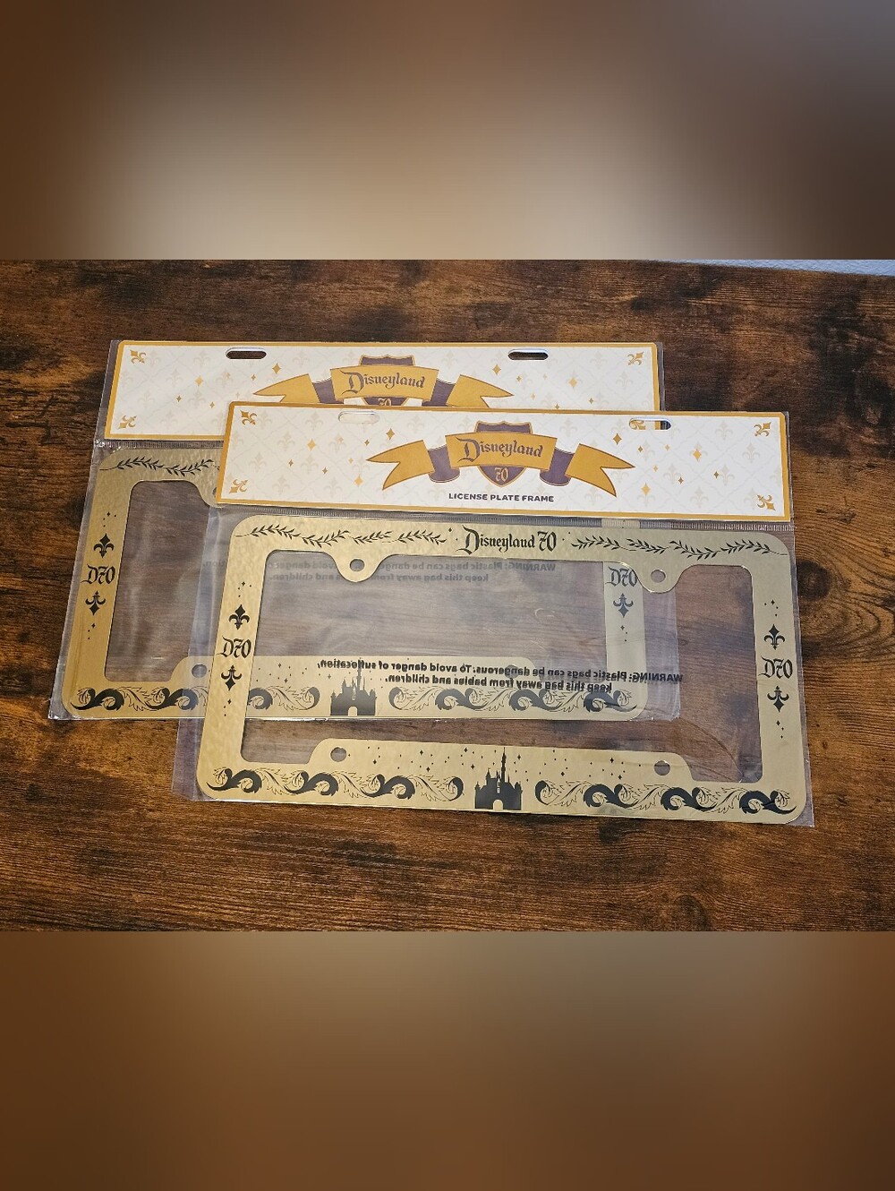 NWT Disneyland 70th Anniversary Gold License Plate Frame Set